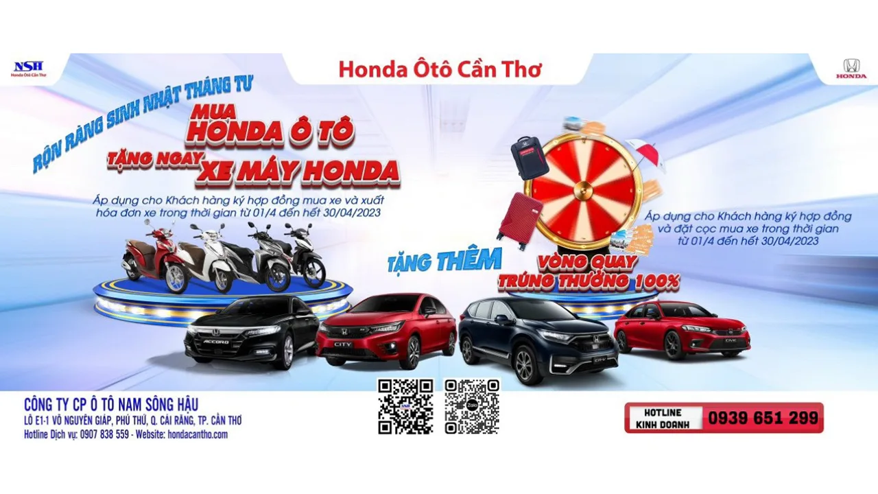 Rộn Ràng Sinh Nhật Tháng 4, Mua Honda Ôtô tặng ngay xe máy Honda và tham gia Vòng quay trúng thưởng 100%