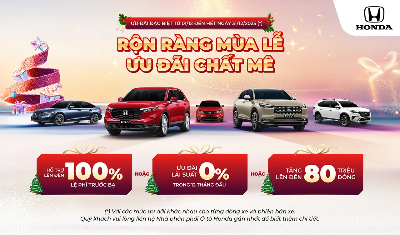 Khuyến mãi mua xe ô tô Honda tháng 12/2025: Rộn ràng mùa lễ - Ưu đãi chất mê