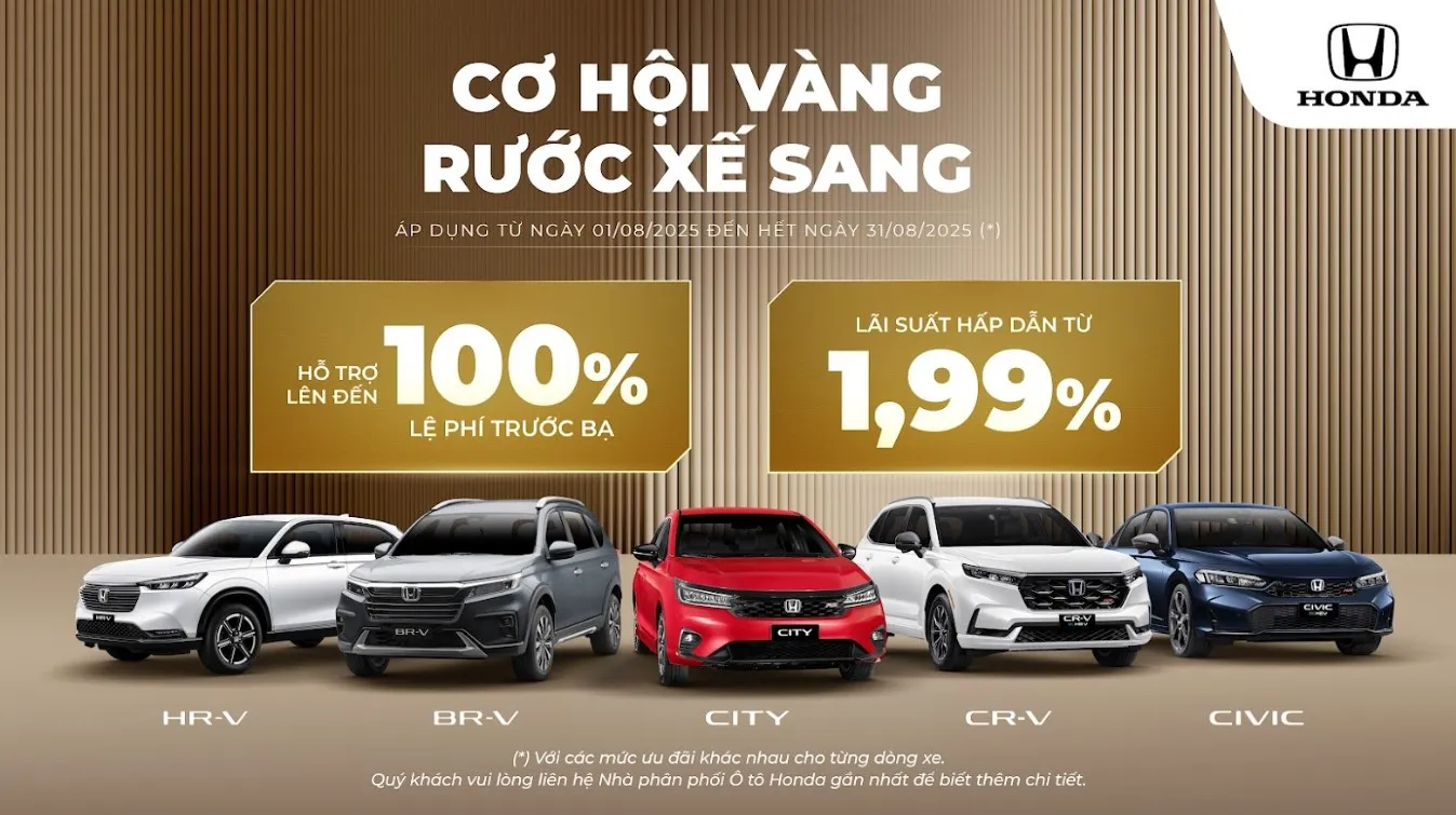 Ưu đãi mua xe ô tô Honda mới tháng 08/2025: CƠ HỘI VÀNG - RƯỚC XẾ SANG